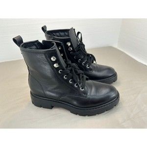 Madden Girl Gwinn Black Combat Boots Lace Up With Side Zipper Size 6.5 M